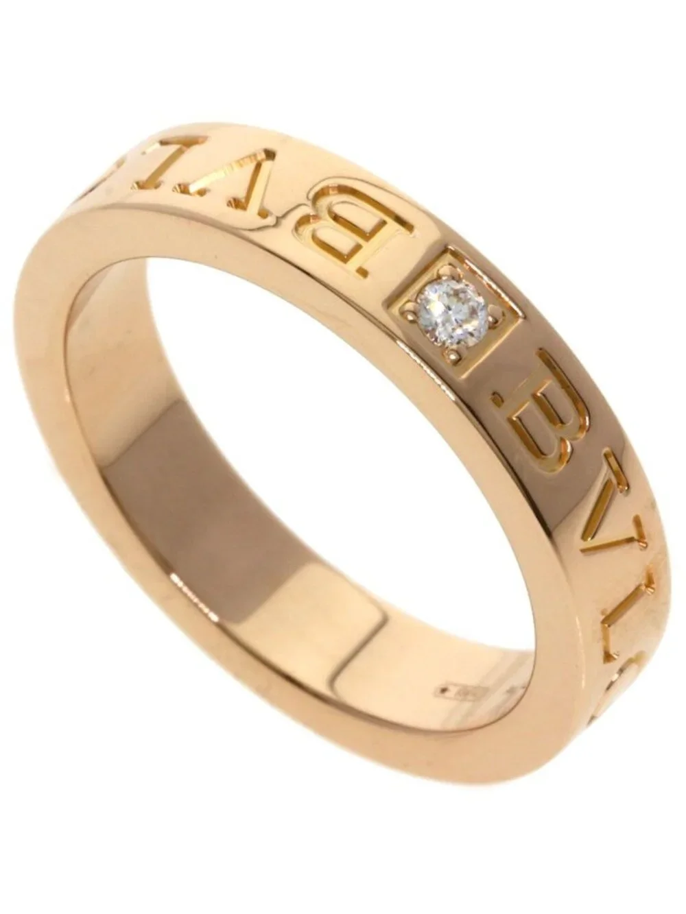 Bvlgari Double Logo Diamond Ring 18k Pink Gold